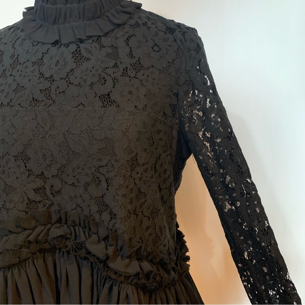 Tuckernuck Womens Small Black Lace Lined Ruffle Blouse - Picture 4 of 9